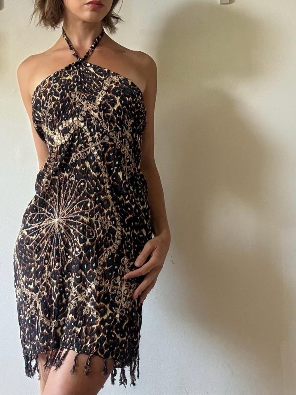 Y2K fringed backless beach dress — Unlabeled Y2K
